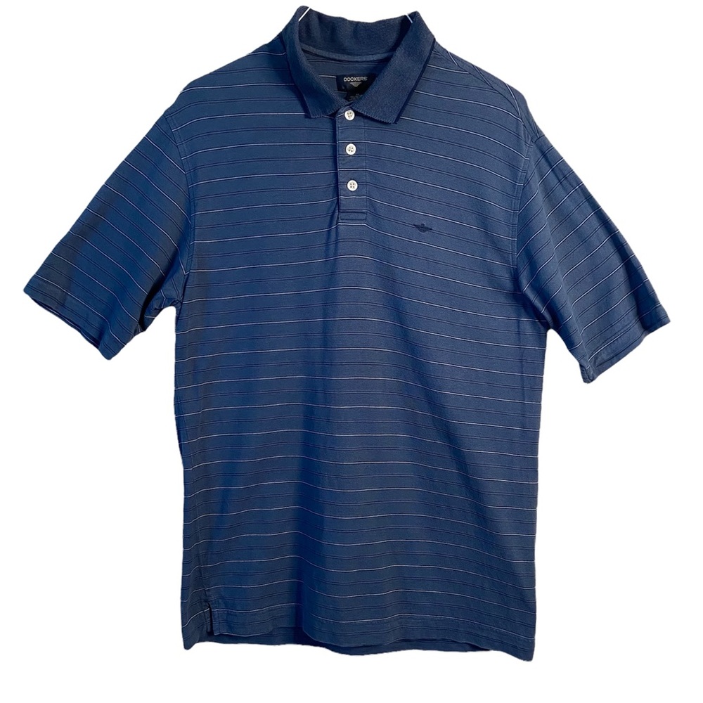Dockers Mens Blue Striped Short Sleeves Polo Shirt Medium